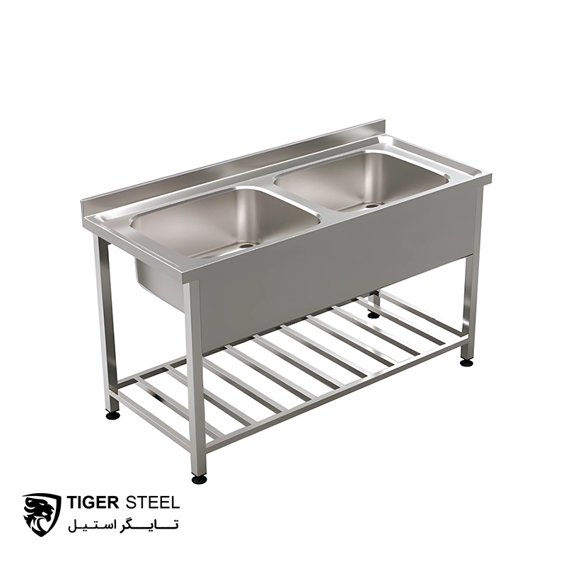 سینک صنعتی دو لگن 100 سانتی پرسی مدل SW-02